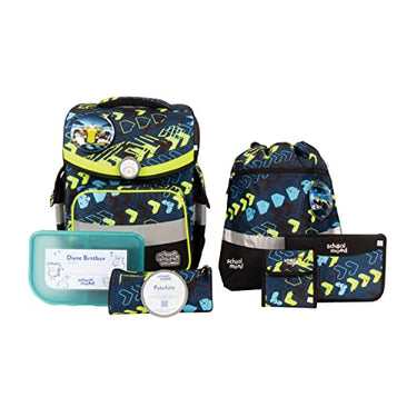 SCHOOL-MOOD - Schulranzen Set Rennwagen, 7-teilig - Timeless Air+ - ergonomischer Schulranzen Jungen & Mädchen - Schultasche für Kinder in der 1. bis 4. Klasse - Elias (Rennwagen) im Sale